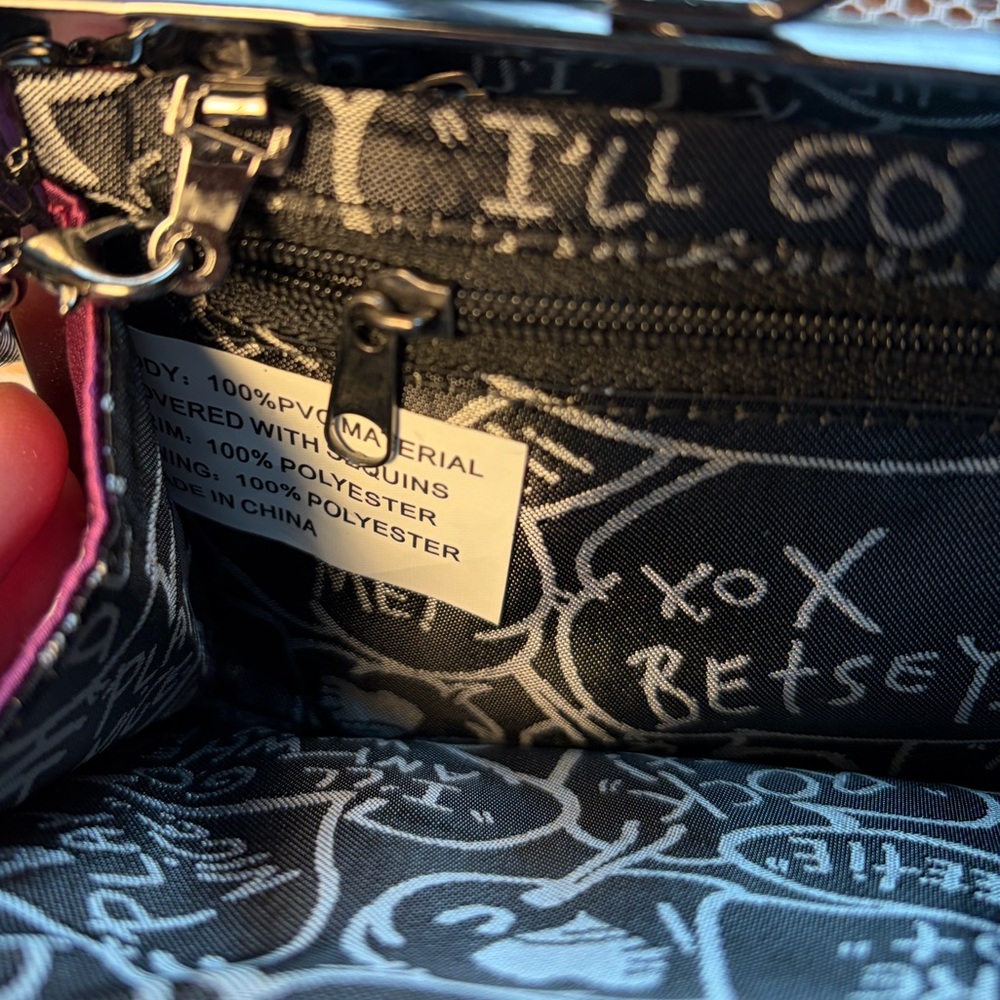 🎀Betseyville 💜 Betsey Johnson Purple Sequin Kiss-Lock Bow Clutch Purse - Picture 12 of 16